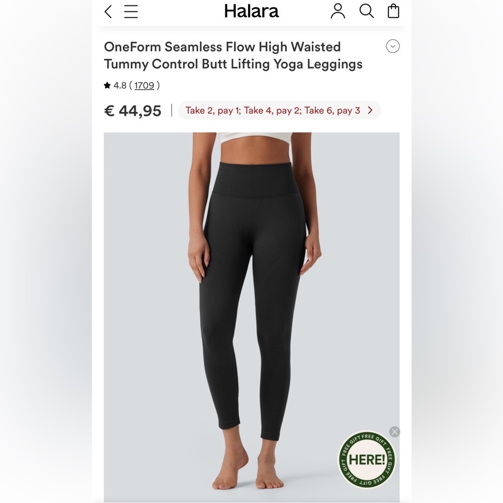 Halara OneForm Seamless High-Waisted Tummy Control Yoga Leggings - Black XS NWT